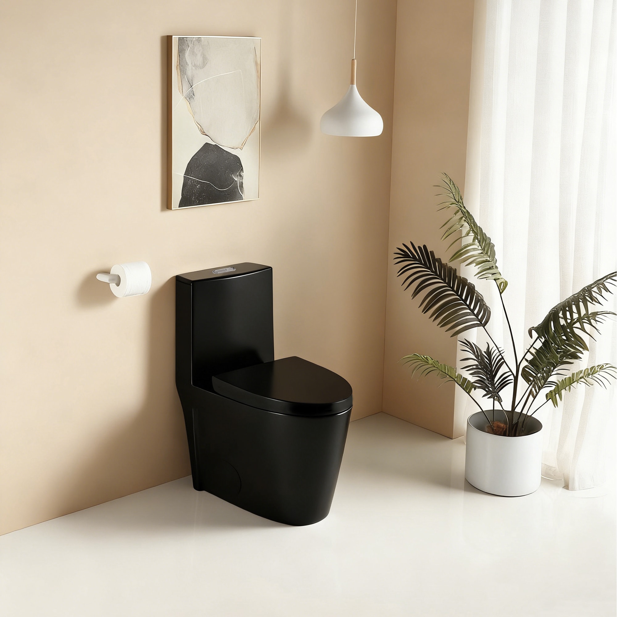 Dual-flush One Piece Toilet Matte Black Elongated Comfort Height_voghion.com